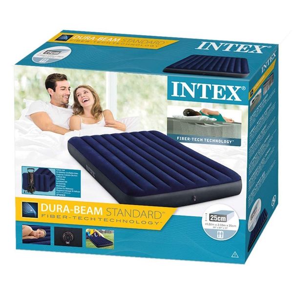 Матрас надувной двухместный Intex 64765 с двумя подушками и насосом в комплекте (203 x 152 x 25 см) Интекс 64765 фото