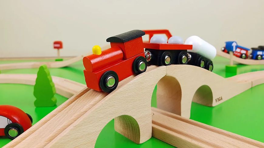 Игрушечная детская железная дорога Viga Toys деревянная 49 деталей (56304) 56304 фото