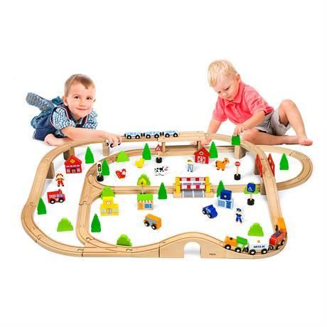Игрушечная детская железная дорога Viga Toys деревянная 90 деталей (50998) 50998 фото